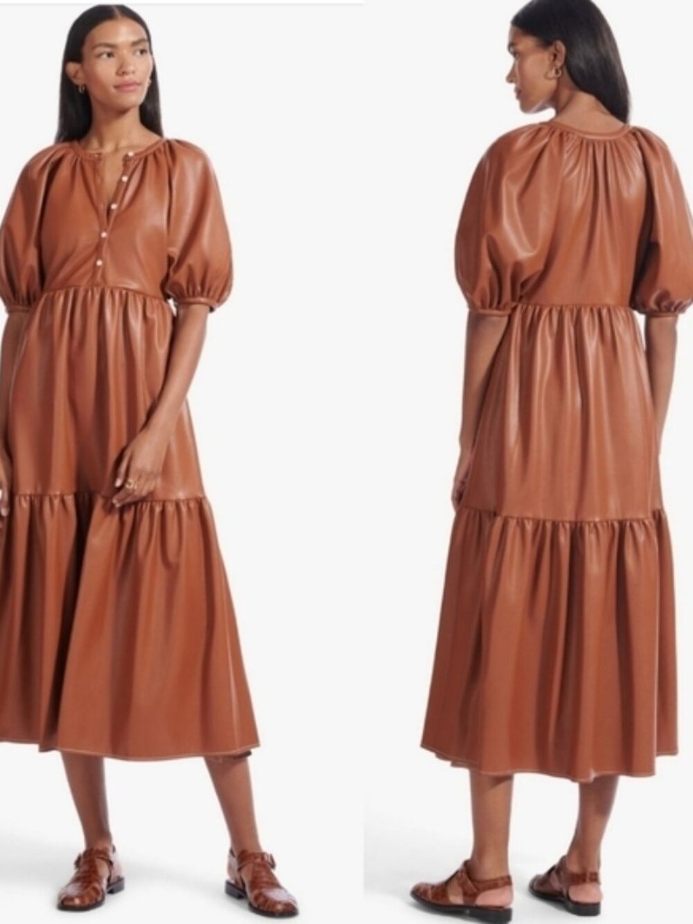 Staud Demi Dress Whiskey Vegan Leather